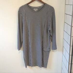 Iridium Grey Black Stripe Side Pocket Lagenlook Tunic Shirt Dress Size Large
